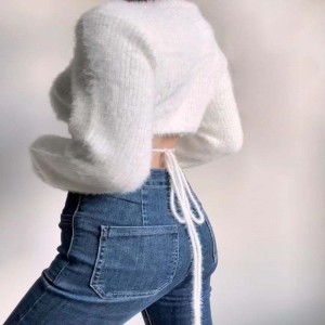 Sexy Deep V-cổ cao Áo len dệt kim dệt kimngắn