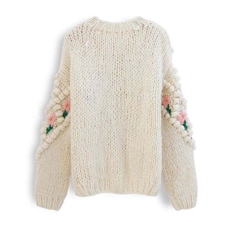 Nút dệt kim tùy chỉnh Cardigan thêu crochet cộng với áo len phụnữ có kích thước
