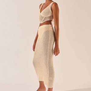 2023 Phụnữ mới của quần áo crochet đan rỗng áo V-cổ tay áo vest crop crop top sex