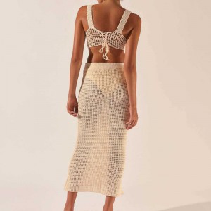 2023 Phụnữ mới của quần áo crochet đan rỗng áo V-cổ tay áo vest crop crop top sex