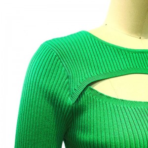 Kẻ quá khổ quá khổ Cổ tay Cổ sexy Váy mặc quần áonữ Quần áo Cô gái rèn tay áo dài tay áo len đầu áo len phụnữ hàng đầu