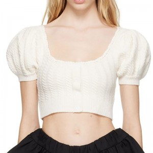 Áo len len 2023 Mùa hè mới Crew Crew Neck Ribbed Dải hem bong bóng áo len áo sơ mi