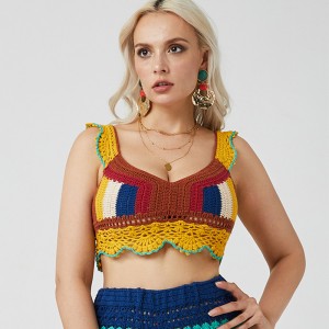 Deep v-cổ handmade crochet sexy women áo len crop top quần áo dệt kim