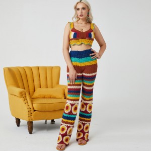 Deep v-cổ handmade crochet sexy women áo len crop top quần áo dệt kim
