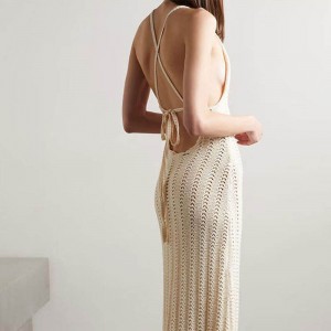 Cácnhà sản xuất hàng dệt kim tùy chỉnh Cổ tròn Sling Halls Out Backless Sexy Women váy dệt kim