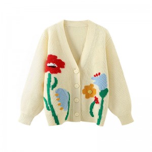 Người thiết kế Women \\\\ áo len tùy chỉnh quá khổ V-cổ thêu thêunữ Jacquard LOOD CARDIGAN WEAR