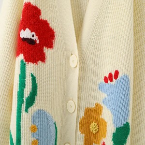 Người thiết kế Women \\\\ áo len tùy chỉnh quá khổ V-cổ thêu thêunữ Jacquard LOOD CARDIGAN WEAR