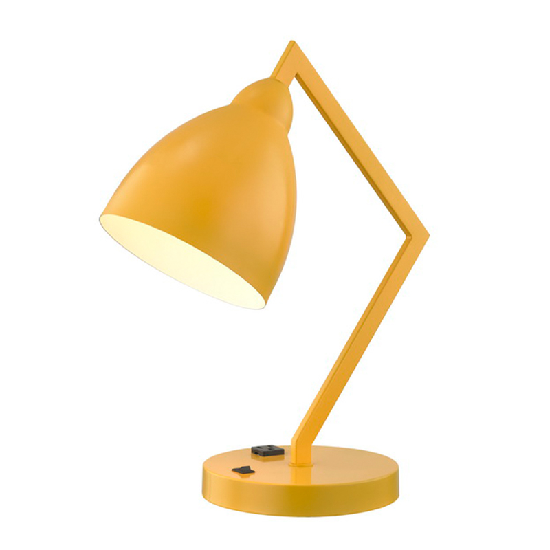 Đèn bàn với cánh tay và đầu kim loại cố định với ổ cắm điện tích hợp và trên/off Rocker Switch ở Base cho phòng khách