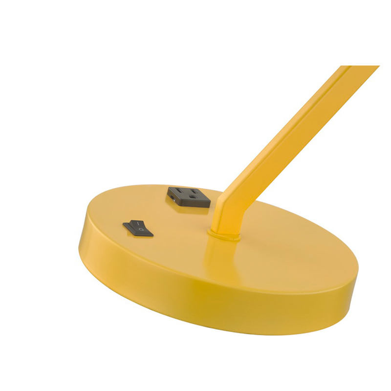 Đèn bàn với cánh tay và đầu kim loại cố định với ổ cắm điện tích hợp và trên/off Rocker Switch ở Base cho phòng khách