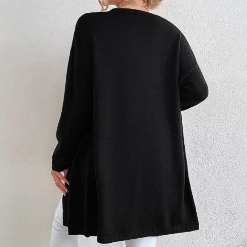 Áo len mùa thu áo len lỏng lẻo màu đen hàngngày dệt kim dài hàngngày