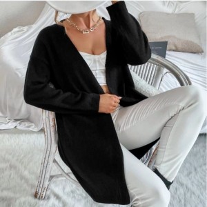 Áo len mùa thu áo len lỏng lẻo màu đen hàngngày dệt kim dài hàngngày