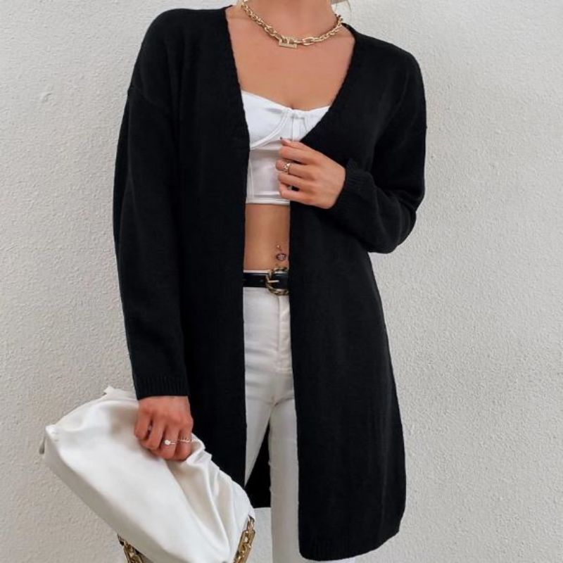 Áo len mùa thu áo len lỏng lẻo màu đen hàngngày dệt kim dài hàngngày