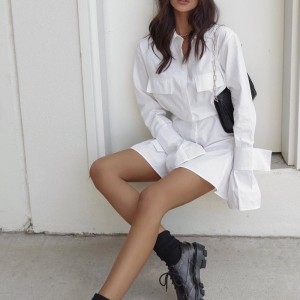 Váy trắng Pháp với eo và còng và tab dài cho phụnữ 2023 Thiết kế mới eo và váy dài tay đẹp