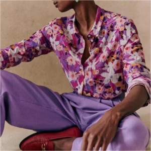 Mẫu in hiện đại Elegant mới của Pháp và áo choàng hoa cúc pha trộn dài tay