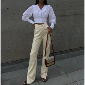 Áo sơ mi dài tay màu trắng thiết kế áo sơ minữ thiết kế Niche New Lantern Sleeve Top