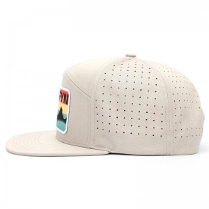 Bán buôn tùy chỉnh chất lượng cao 7 bảng điều khiển phẳng manh mũi in logo Snapback Snapback, Laser Cut Hole bị đục lỗ