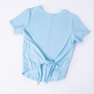 Phân chia đàn hồi áo phông yoga cổ