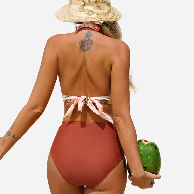 Mùa xuân hơi thở Vườn Halter Tall Tri&Cao eo bộ bikini