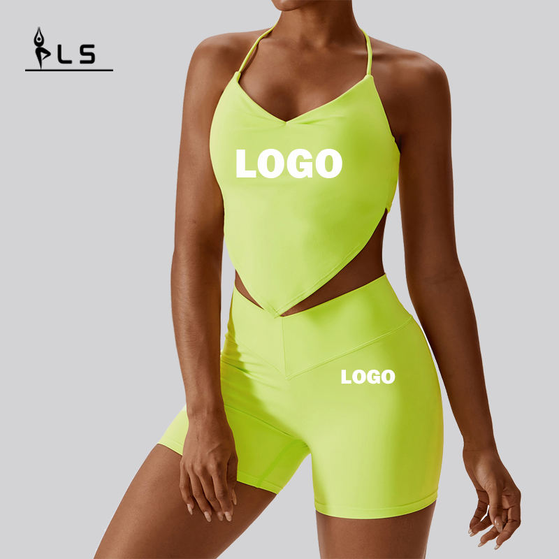 SC1065 2023 Bộ đồ yoga hoạt động tùy chỉnh mới tập thể dục V Cut Scrunch Back Yoga Short Yoga Bộ tập thể dục Yoga