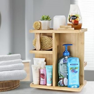 Sorbus 360 ° Nên tổ chức trang điểm - Bamboo Wood Make Up Storage Carousel cho mỹ phẩm,nhà tổ chức trang điểm xoay da