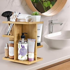 Sorbus 360 ° Nên tổ chức trang điểm - Bamboo Wood Make Up Storage Carousel cho mỹ phẩm,nhà tổ chức trang điểm xoay da