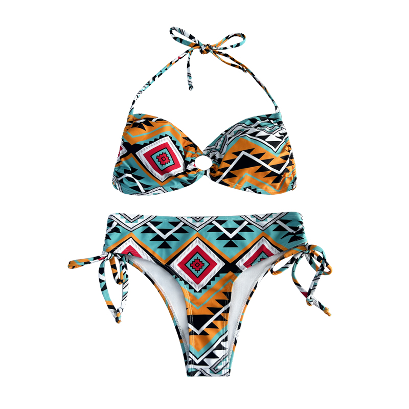 Halter hốc hác đồ bơi theo kiểu dân tộc in hình chữnhật