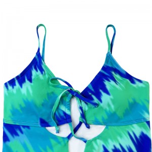 Áo tắm một mảnh được in mỏng với dây đeo màungọc lam