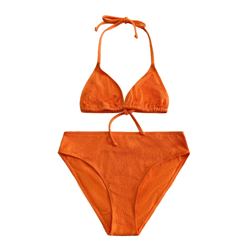 Orange Ruffle Fabric Halter, Cup chân máy, áo tắm ba mảnh