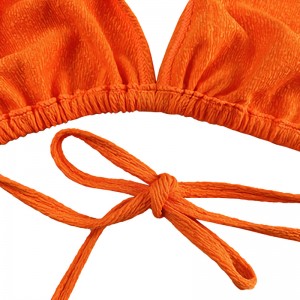 Orange Ruffle Fabric Halter, Cup chân máy, áo tắm ba mảnh