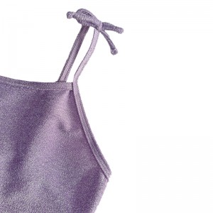 Trẻ em màu tím Halter Bow Bow Basic Silver Wire áo bơi một mảnh
