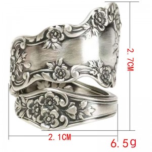 Nhẫn thìa oxy hóa Hongde 925 Sterling Nhẫn có thể điều chỉnh \\“Ngônngữ hoa cổ điển\\\