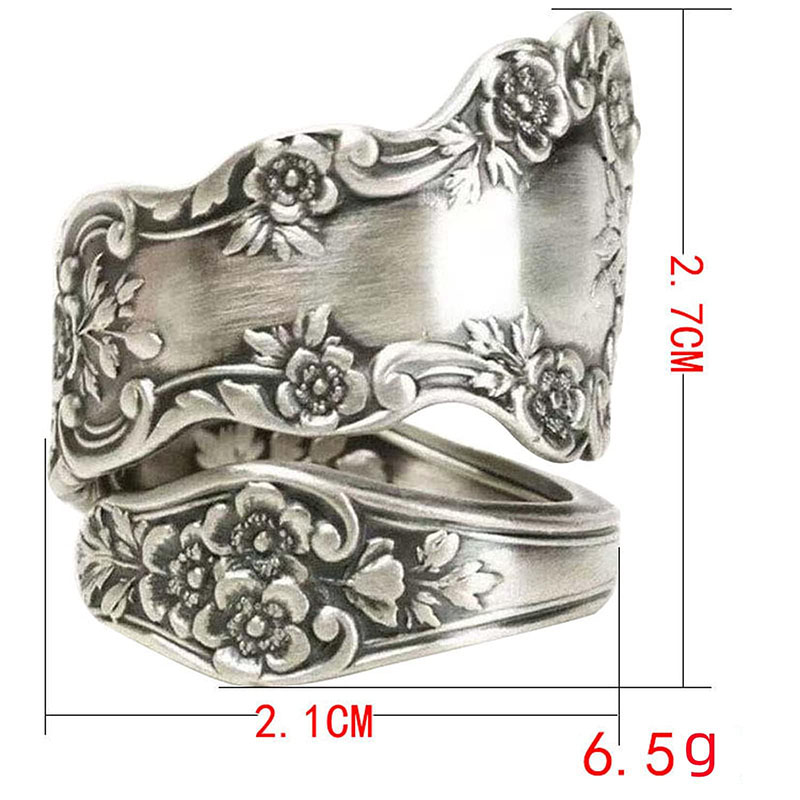 Nhẫn thìa oxy hóa Hongde 925 Sterling Nhẫn có thể điều chỉnh \“Ngônngữ hoa cổ điển\