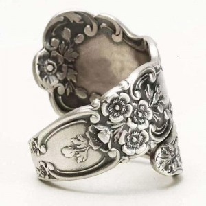 Nhẫn thìa oxy hóa Hongde 925 Sterling Nhẫn có thể điều chỉnh \\“Ngônngữ hoa cổ điển\\\