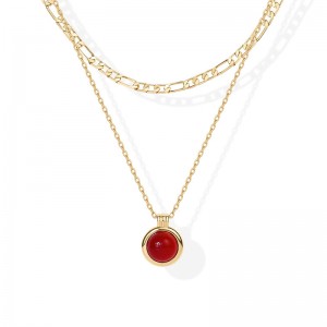 Vòng cổnhiều lớp Hongde Golden Harmony 1-----Dây chuyền xếp lớp mạ vàng 14K dành chonữ Mặt dây chuyền đá quý Figaro Dây chuyền Carnelian, Aventurine xanh, Vòng cổ xếp lớp Malachite