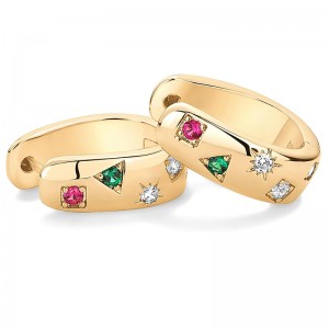 Mạ Vàng 14K Bạc 925 Bài Chun Hiệu Huggie Bông Tai Nữ Đa-Bông tai dạng vòng đính đá Cubic Zirconia màu Lucky Glow Bông tai hình móngngựa