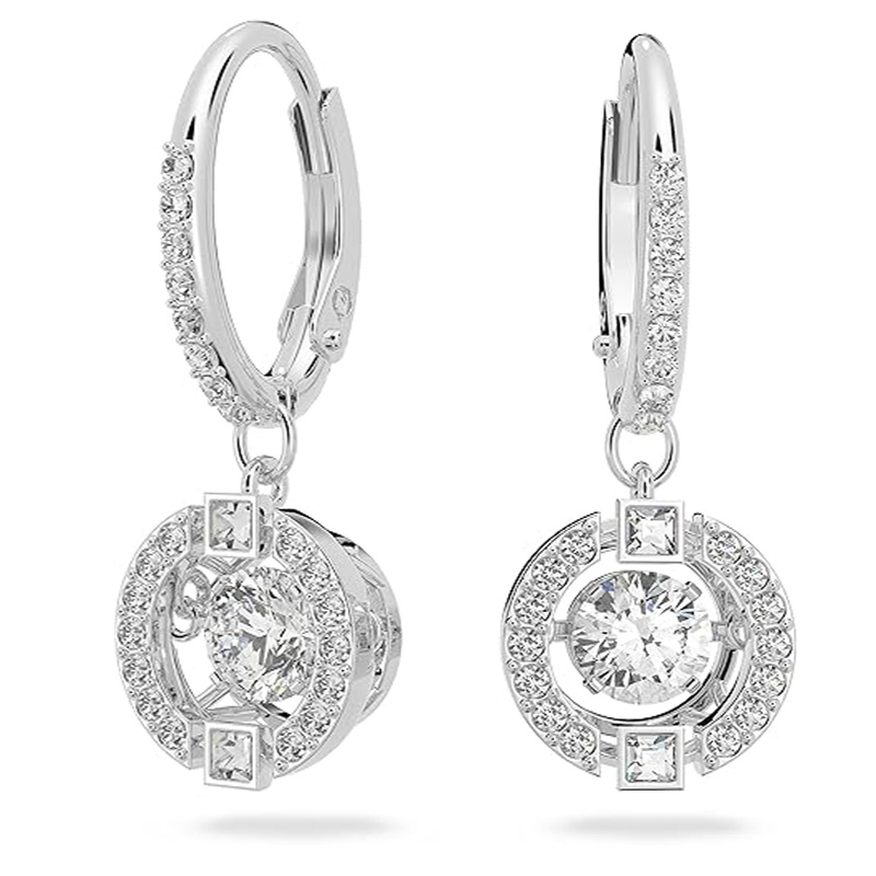 Bông tai vòng bạc Crystal Dance Bộ sưu tập trang sức vòng cổ và bông tai SWAROVSKI Sparkling Dance, Lớp hoàn thiện Rhodium, Pha lê xanh, Pha lê trong suốt