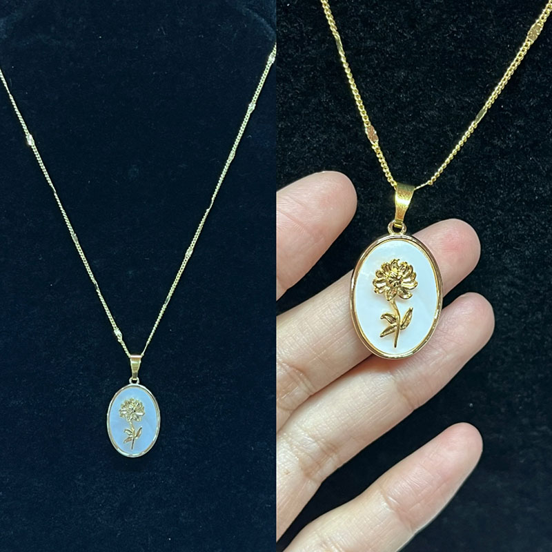 Vàng-Vòng cổ mặt dây chuyền hoa mạ-của-Pearl inlay cho sự thanh lịch vượt thời gian và sự sang trọng hàngngày