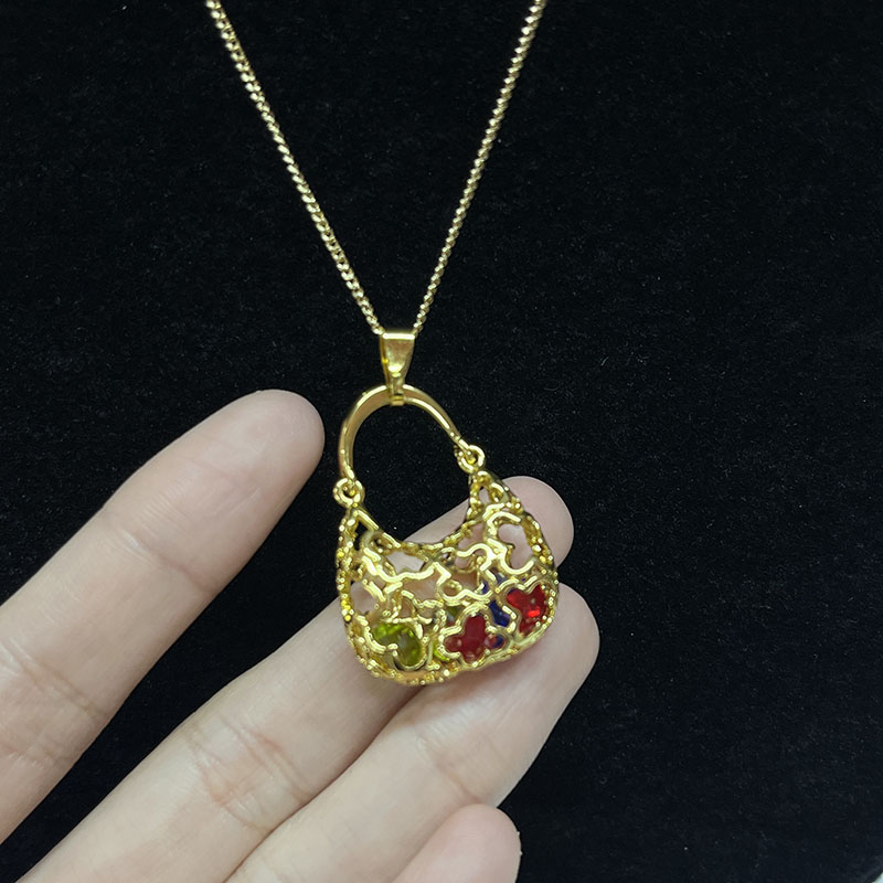 Vòng cổ túi xách sang trọng cho phụnữ - vàng 18k-Đồng mạ với thiết kế filigree phức tạp & Điểmnhấn men - Trang sức thời trang thanh lịch cho quà tặng & Những dịp đặc biệt