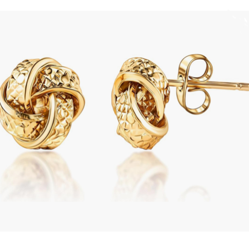 Hoa tai stud thắtnút xen kẽ 18K sang trọng - Cổ điển & Thiết kế kết cấu thanh lịch cho sự tinh tế vượt thời gian