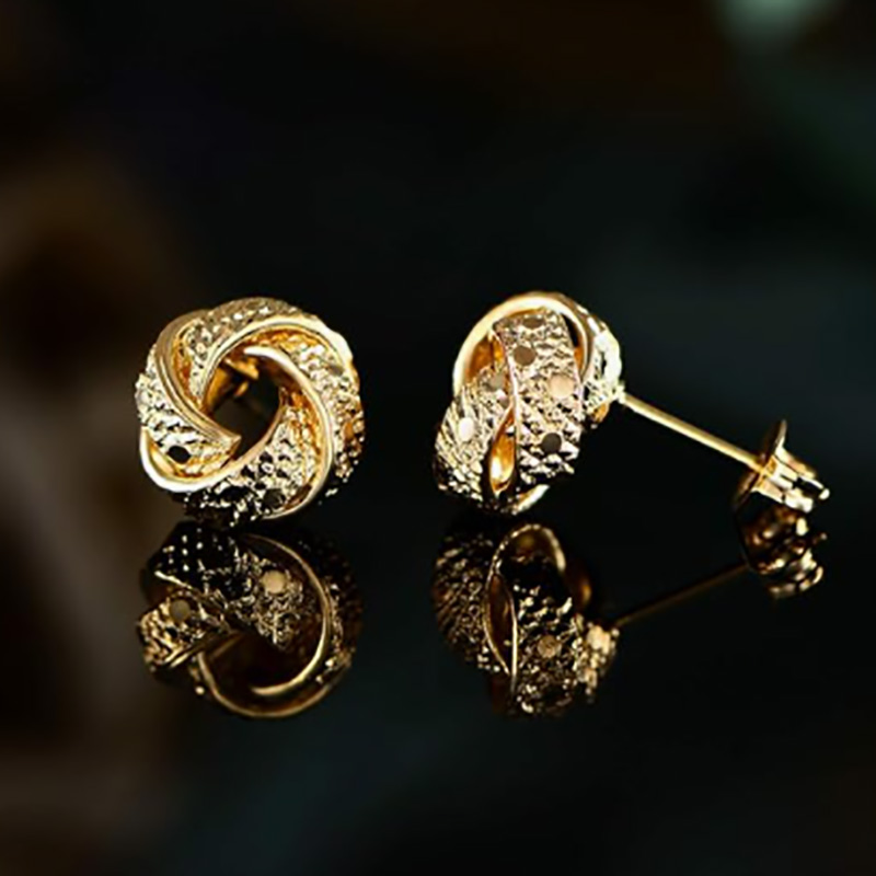 Hoa tai stud thắtnút xen kẽ 18K sang trọng - Cổ điển & Thiết kế kết cấu thanh lịch cho sự tinh tế vượt thời gian