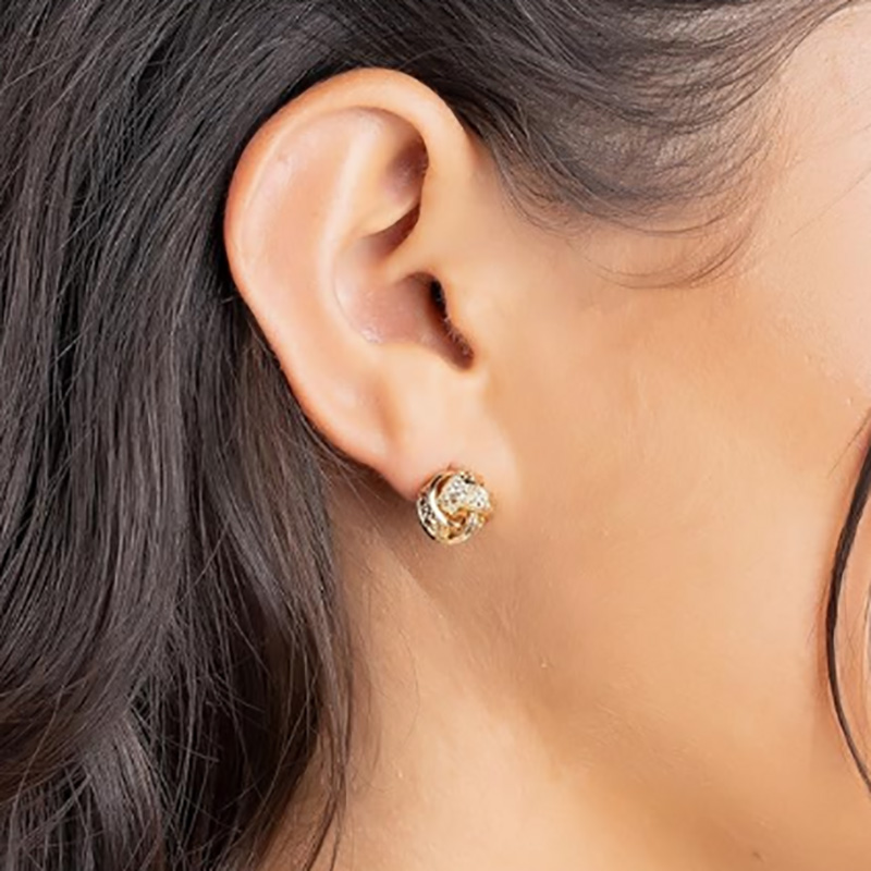 Hoa tai stud thắtnút xen kẽ 18K sang trọng - Cổ điển & Thiết kế kết cấu thanh lịch cho sự tinh tế vượt thời gian