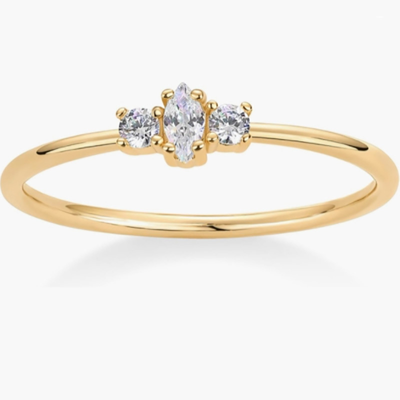 Vàng 18K thanh lịch-Vòng 925 chiếcnhẫn bạc Sterling với Marquise và Round-Cắt đá zirconia khối - bannhạc tham gia xếp chồng tối giản