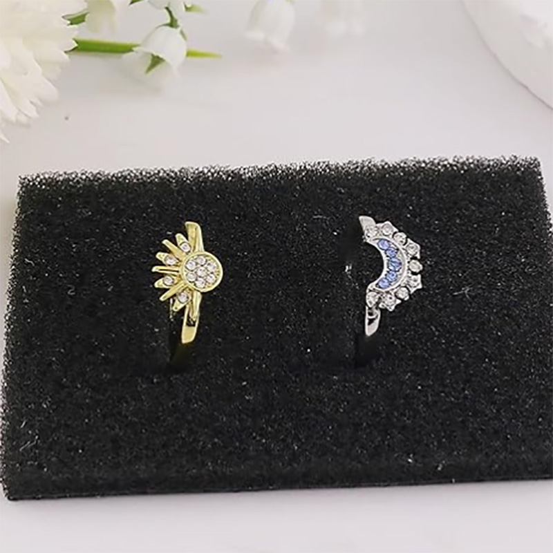 Vòng điều chỉnh mặt trời và mặt trăng - Vàng 18K & Hợp kim đồng mạ bạch kim mở-Vòng băng với màu trắng & Zirconia khối màu xanh chonhữngngười yêu thích chiêm tinh và trang phục thời trang thanh lịch