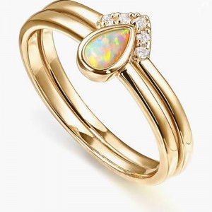 Vàng 18K thanh lịch-Đặt vòng mắt opal có thể xếp chồng lênnhau với micro-Pavé Zirconia Accent - Trang sức sang trọng vượt thời gian cho phụnữ