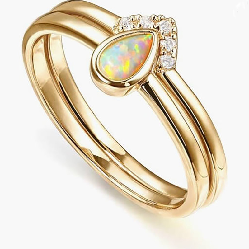 Vàng 18K thanh lịch-Đặt vòng mắt opal có thể xếp chồng lênnhau với micro-Pavé Zirconia Accent - Trang sức sang trọng vượt thời gian cho phụnữ