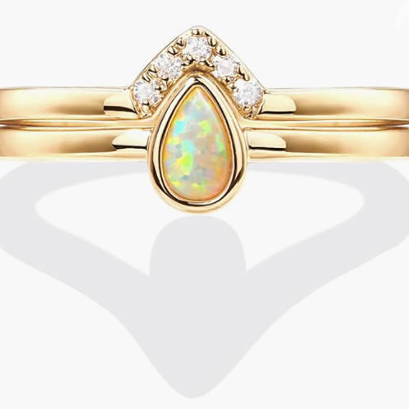 Vàng 18K thanh lịch-Đặt vòng mắt opal có thể xếp chồng lênnhau với micro-Pavé Zirconia Accent - Trang sức sang trọng vượt thời gian cho phụnữ