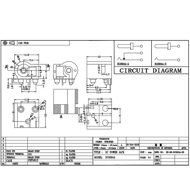Ổ cắm DC DC-0004A, ổ cắm thiết bị gia dụngnhỏ cho máy lọcnước, hai-pin sạc sạc bề mặt pin với cột định vị