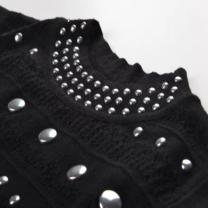 Cổ áo mùa hè không tay xù lông, váy đan kim loại