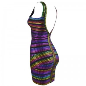 Mùa hè v-cổ sọc đầy màu sắc dải cao sunối dây chụm gói bó hông