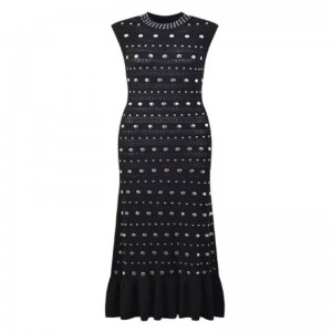 Cổ áo mùa hè không tay xù lông, váy đan kim loại